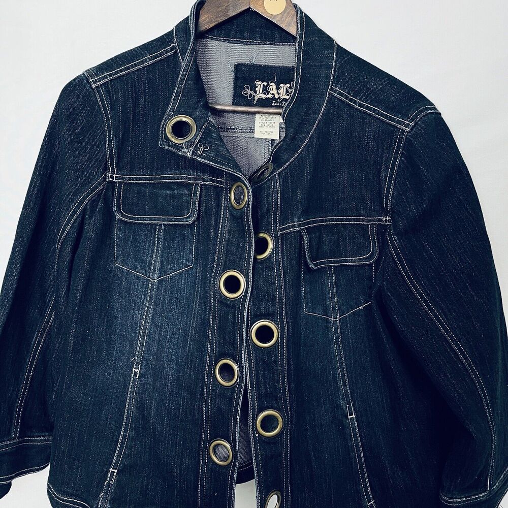 LAL Live A Little (XL) Dark Blue Denim Jean Jacket Metal Detailing